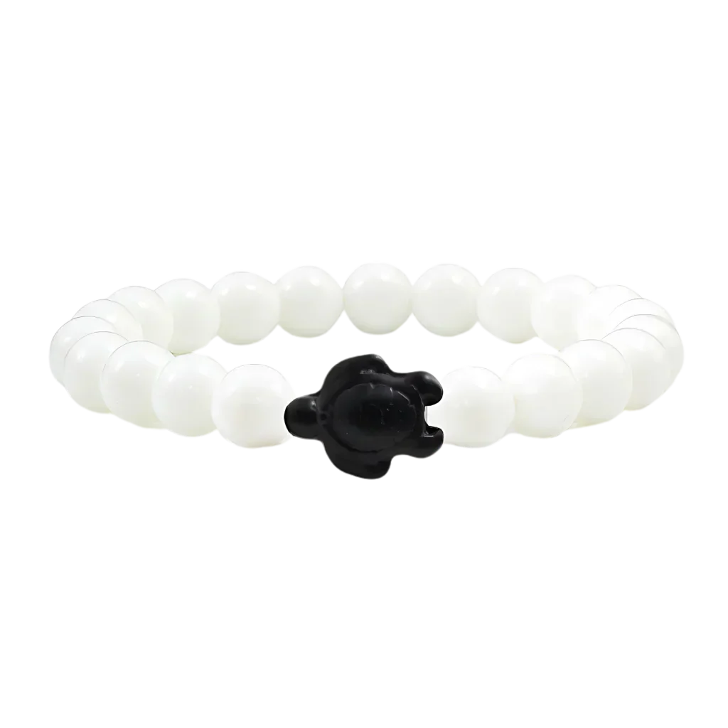 WHITE PORCELAIN TURTLE GEMSTONE BRACELET – BOHO STYLE - Black - Bracelet