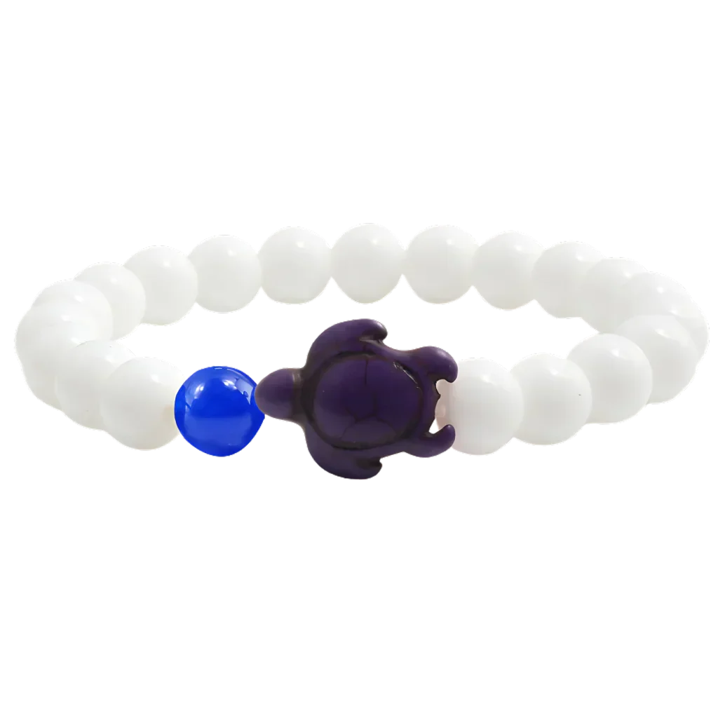 WHITE PORCELAIN TURTLE GEMSTONE BRACELET – BOHO STYLE - Dark Blue Golden Blue - Bracelet