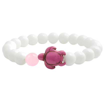 WHITE PORCELAIN TURTLE GEMSTONE BRACELET – BOHO STYLE - Pink Crystal - Bracelet