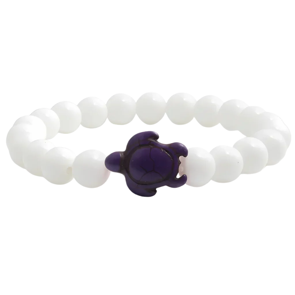 WHITE PORCELAIN TURTLE GEMSTONE BRACELET – BOHO STYLE - Purple - Bracelet