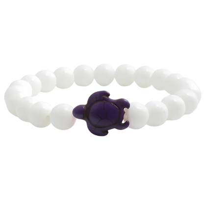 WHITE PORCELAIN TURTLE GEMSTONE BRACELET – BOHO STYLE - Purple - Bracelet