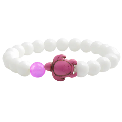 WHITE PORCELAIN TURTLE GEMSTONE BRACELET – BOHO STYLE - Purplish Red - Bracelet