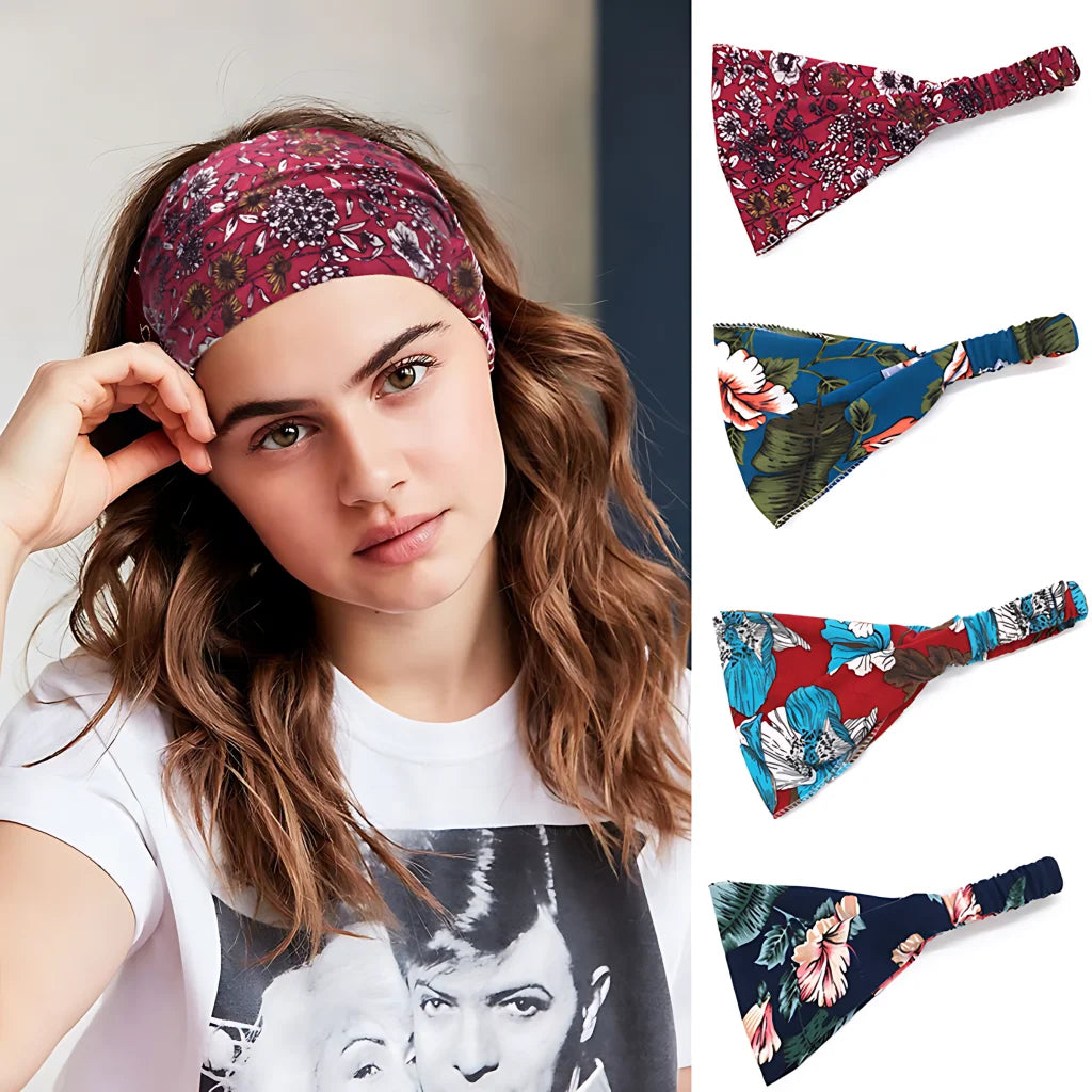Wide Boho Headbands With Floral Print For Women