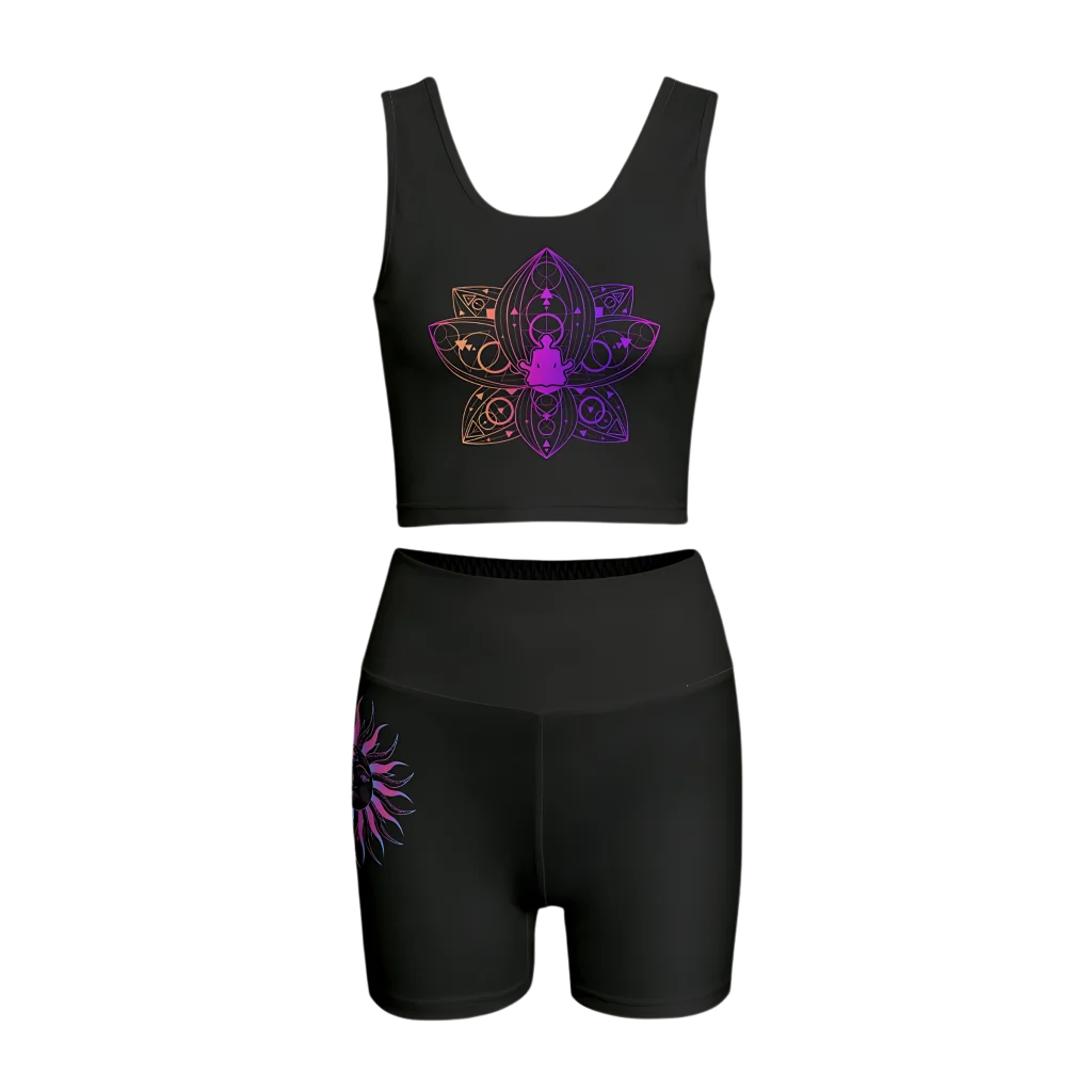 YOGA IN LOTUSES & CHAKRA DESIGN YOGA OUTFIT SET - S - yoga