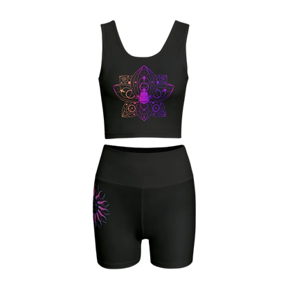 YOGA IN LOTUSES & CHAKRA DESIGN YOGA OUTFIT SET - S - yoga