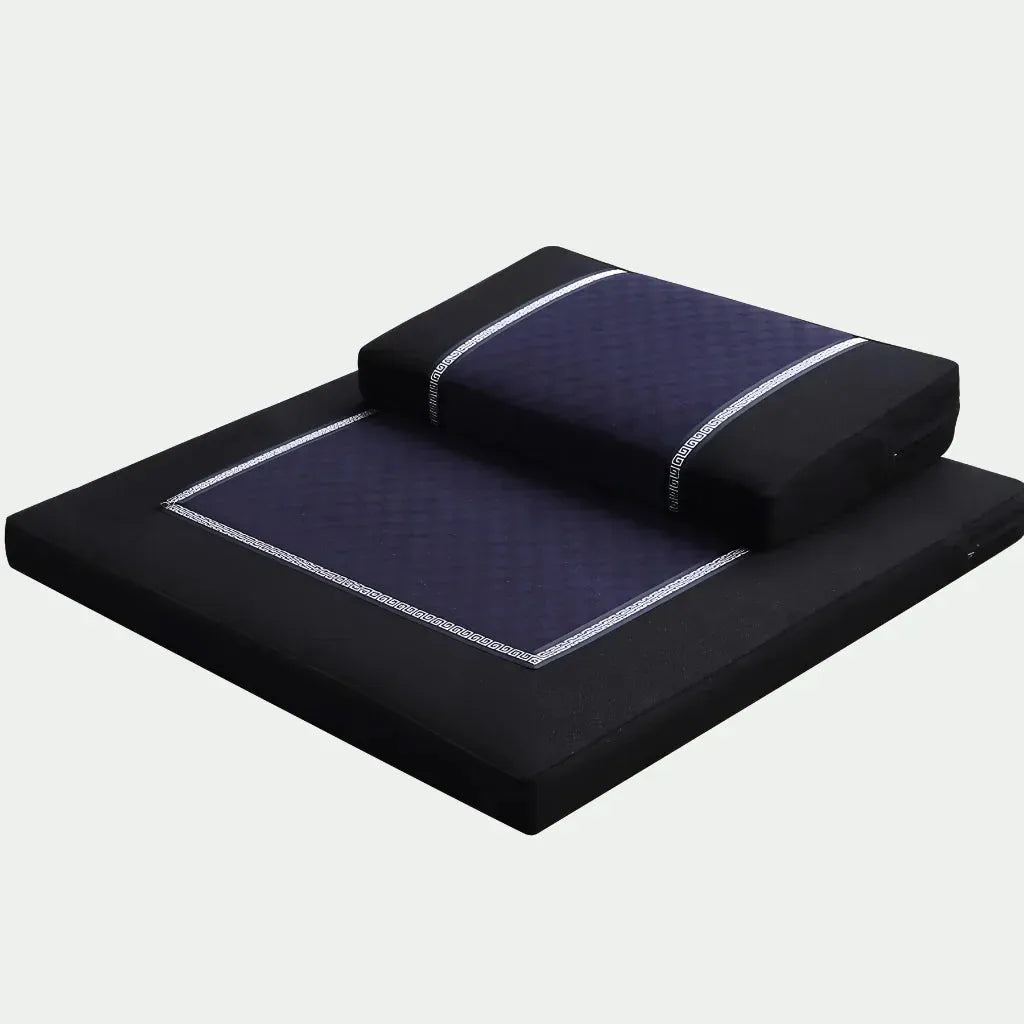 Zabuton Zafu Cushion Set For Grounded Practice - Blue And Black / 60X60CM High Coconut Shred