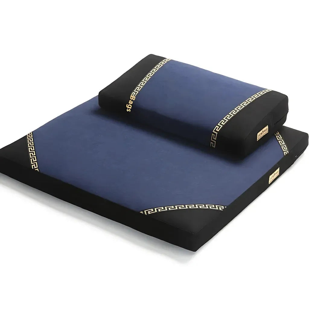 Zabuton Zafu Cushion Set For Grounded Practice - Blue And Black Four Corners / 60X60CM High Coconut Shred