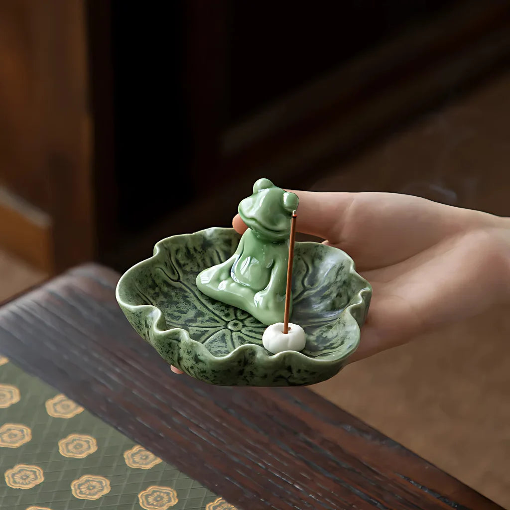 ZEN MEDITATION FROG YOGA STATUE JOSS-STICK HOLDER - Thinking Frog - yoga statue